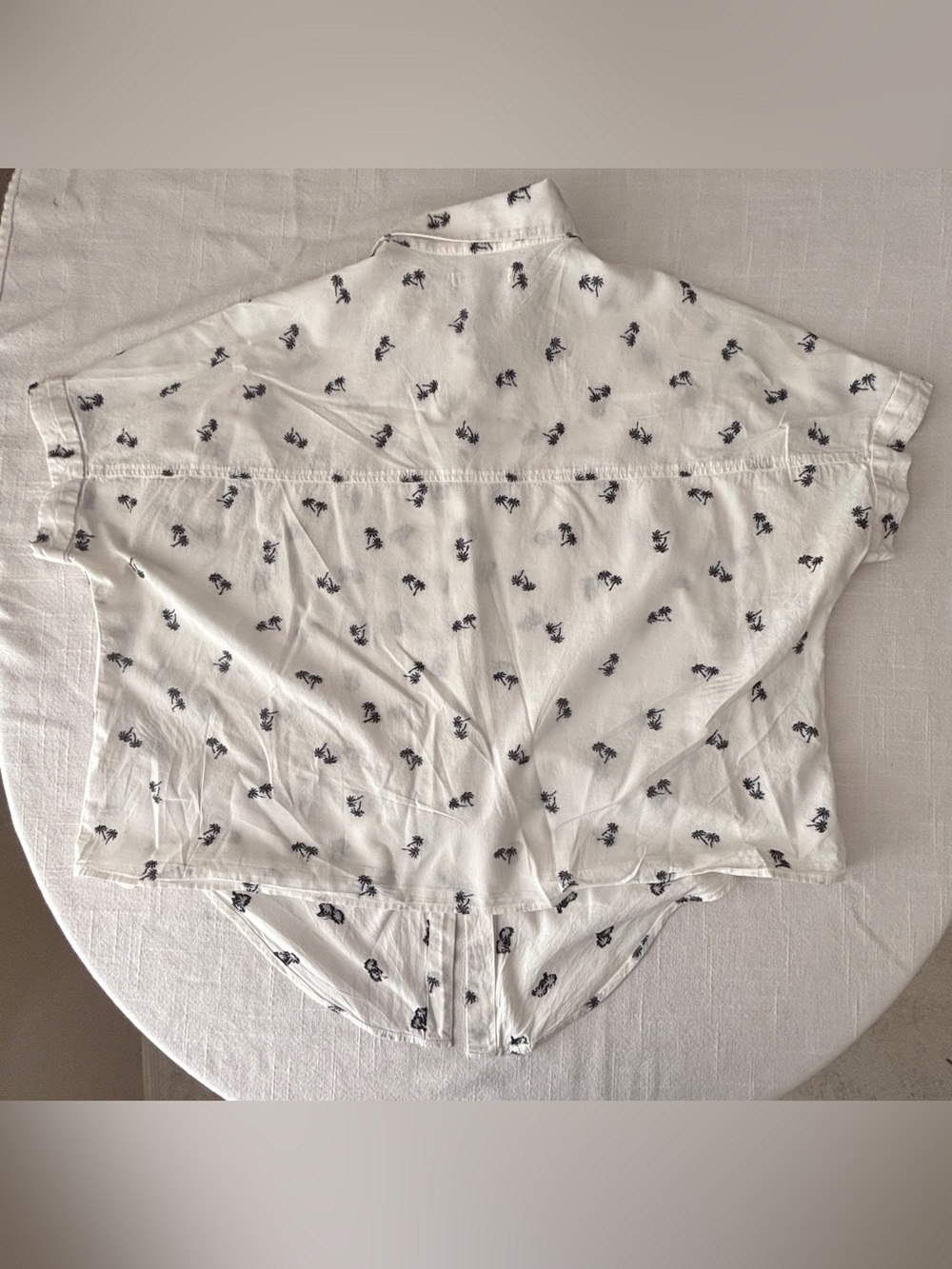 Madewell White Blouse with Black Palm Tree Pattern & Tie Front ~ Women’s Large - Picture 5 of 13